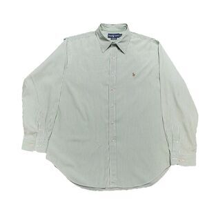 Polo Ralph Lauren Green Striped Button Up Down Shirt Classic Fit Size 17, 34/35